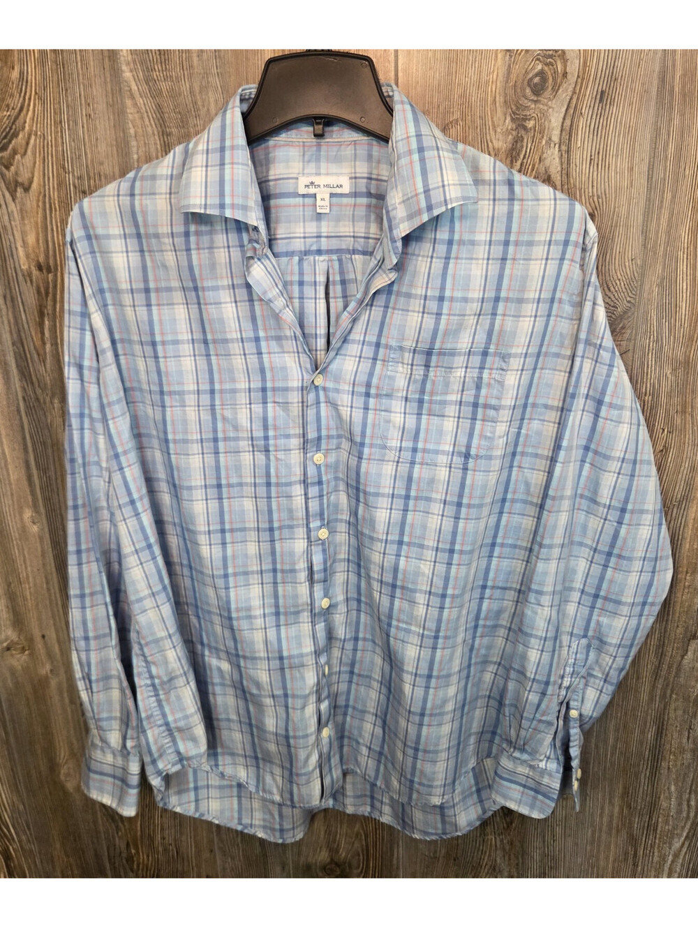 Peter Millar Silk Blend Long Sleeve Button Shirt Size XL Light Pastel Plaid